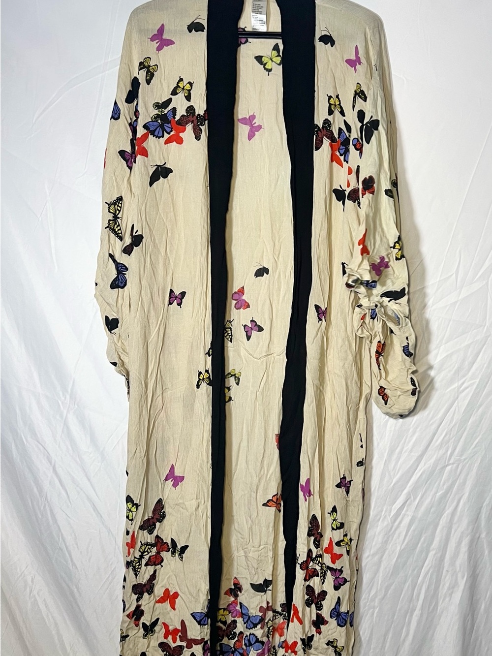 Free People Ivory Butterfly Kimono Robe with Black Trim
